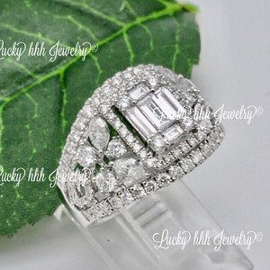 18k Solid White Gold ladies Natural Diamond Ring Cluster 2.16 ct Baguette