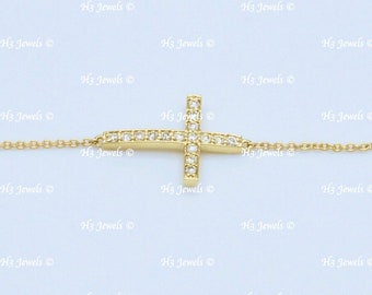 14k Yellow or White Gold Ladies Natural Diamond Cross Bracelet 0.11 ct  6 to 6.5 inches Kids