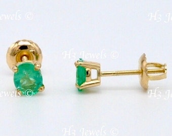 Real 14k Yellow Or White gold Natural Oval Emerald stud earring 0.75 ct