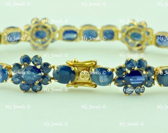 14k Yellow Gold Natural Sapphire Tennis Bracelet Antique Vintage 25.50 ct