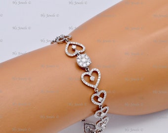 14k White Gold Ladies Natural Diamond Bracelet 3.65 ct Heart style bracelet