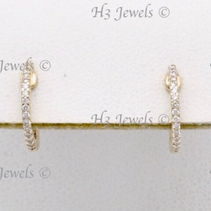 14k Yellow or White Gold Natural Diamond huggie hoop earring 0.11 ct 10mm small hoop