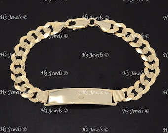 Real 14k yellow gold solid ID curb Bracelet   lobster 9 inches 25.60 grams #10290