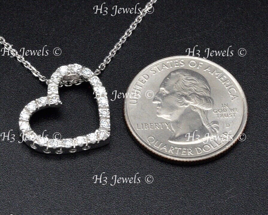 Real 14k White Gold CZ Cubic Zirconia Heart Open Heart Charm
