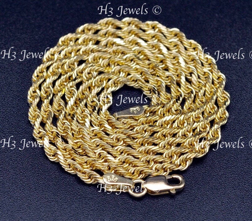 14K Solid Gold Rope Chain Necklace, Real 14K Gold Rope Chain, Specialty 5mm  Wide Rope Necklace for Men & Women, Yellow 14K Gold Rope Chain 