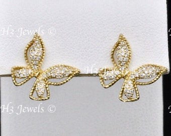 14k Yellow  Gold Natural Diamond Butterfly stud earring 1/2 ct