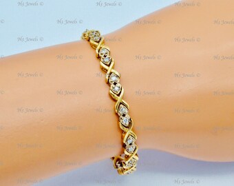 14k 2 tone Gold Ladies Natural Diamond Bracelet 1.50 ct Hug n kisses style bracelet