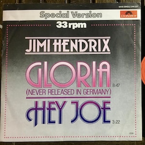 1980 Jimi Hendrix - Gloria / Hey Joe , Vinyl, 12&quot;, 33  RPM, Maxi-Single, Stereo