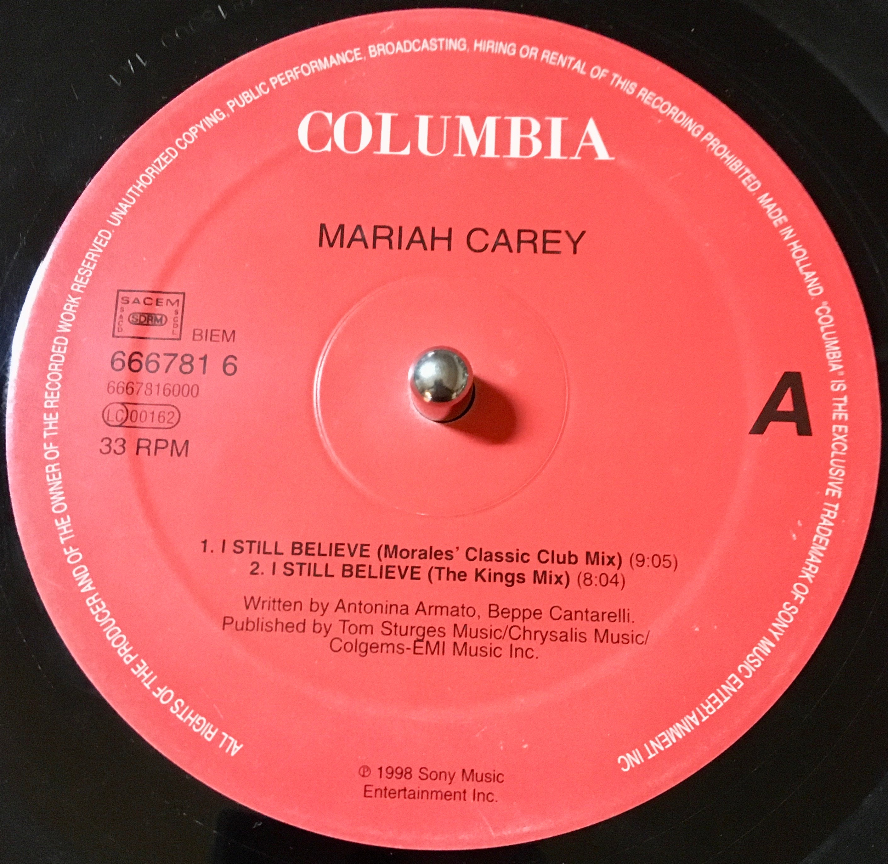 1998 マライア・キャリー - I Still Believe、ビニール、12インチ、33