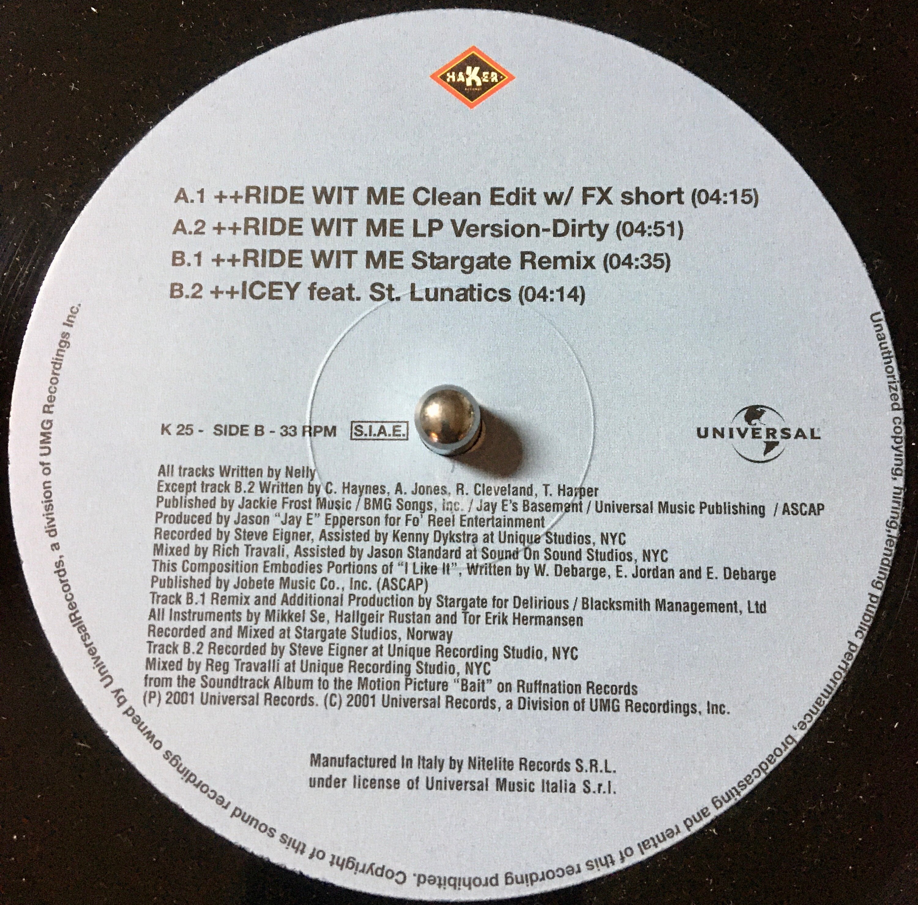 2001 Nelly Feat City Spud – Ride Wit Me , Vinyl, 12