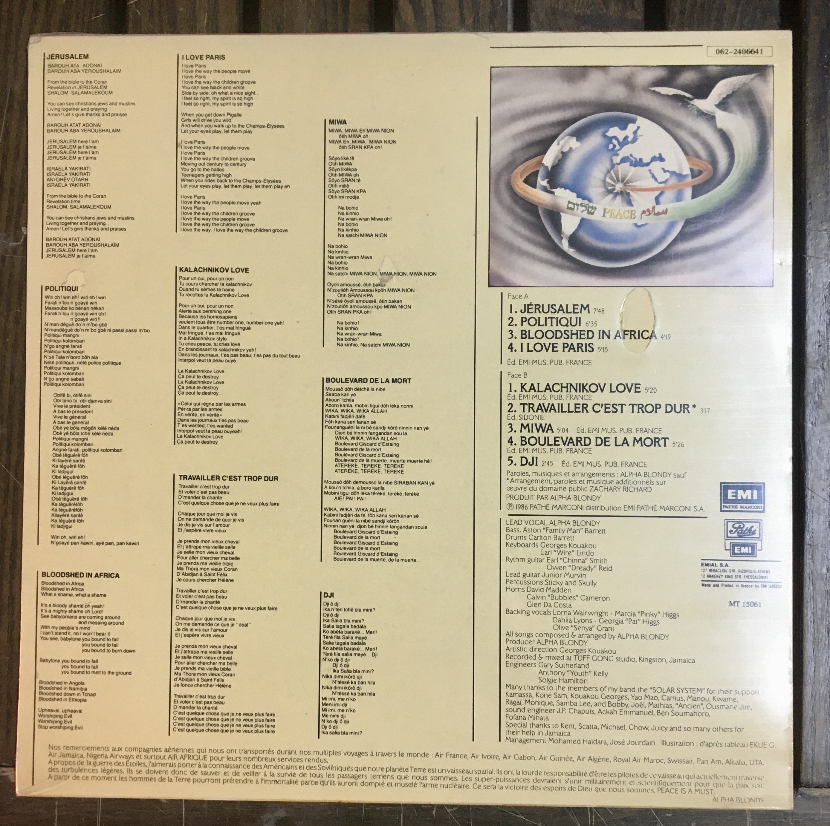 Alpha Blondy Travailler C est Trop Dur Paroles 1986 Factory Sealed Alpha Blondy and the Wailers Jérusalem - Etsy