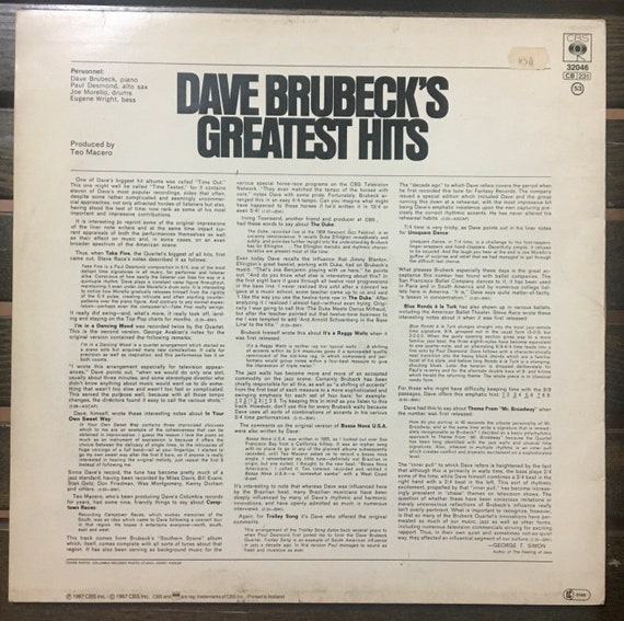 stempel seksuel Ambitiøs 1967 Dave Brubeck Dave Brubeck's Greatest Hits Vinyl - Etsy