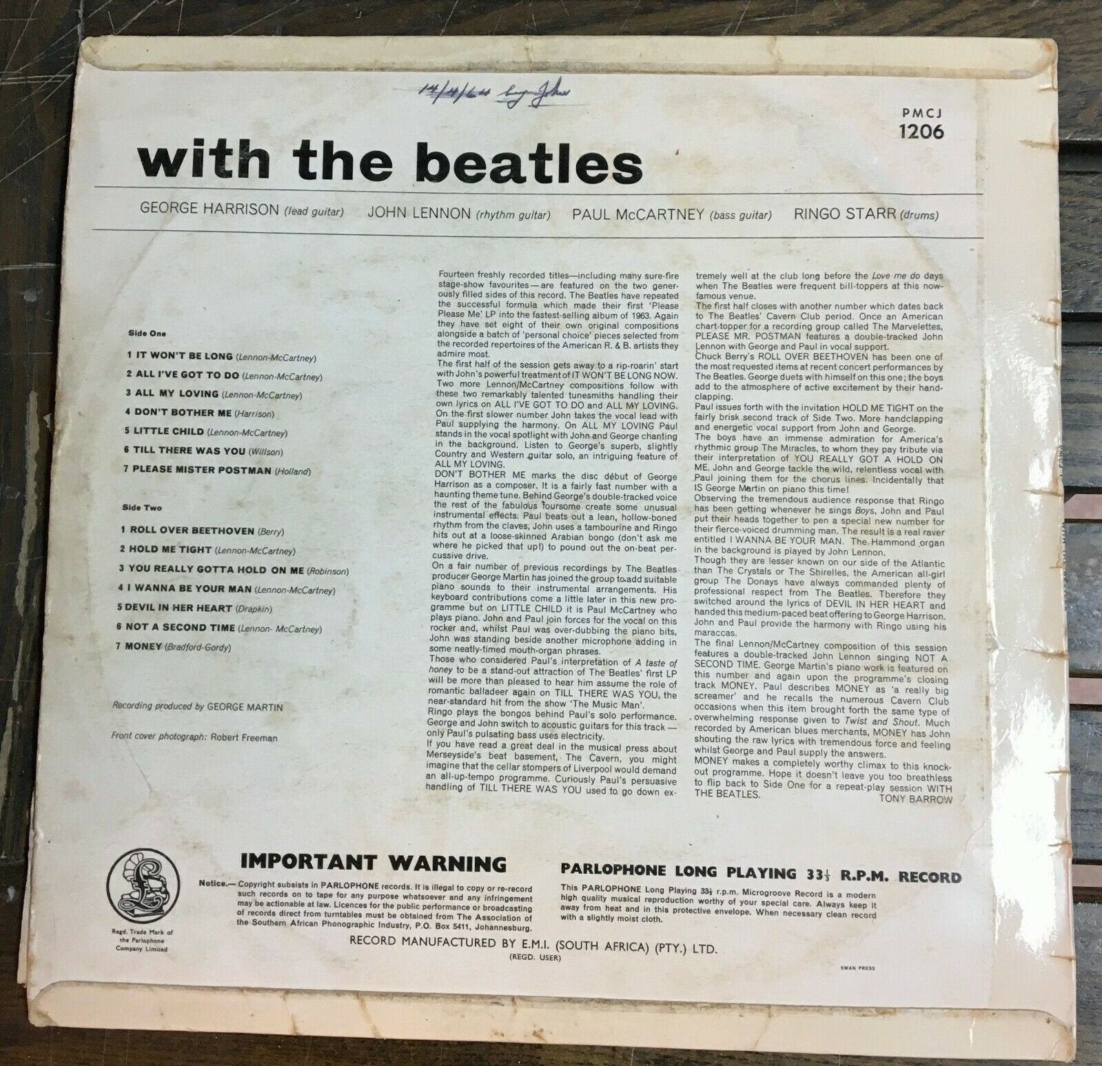 1963年 RaRe 南アフリカプレス The Beatles - With The Beatles
