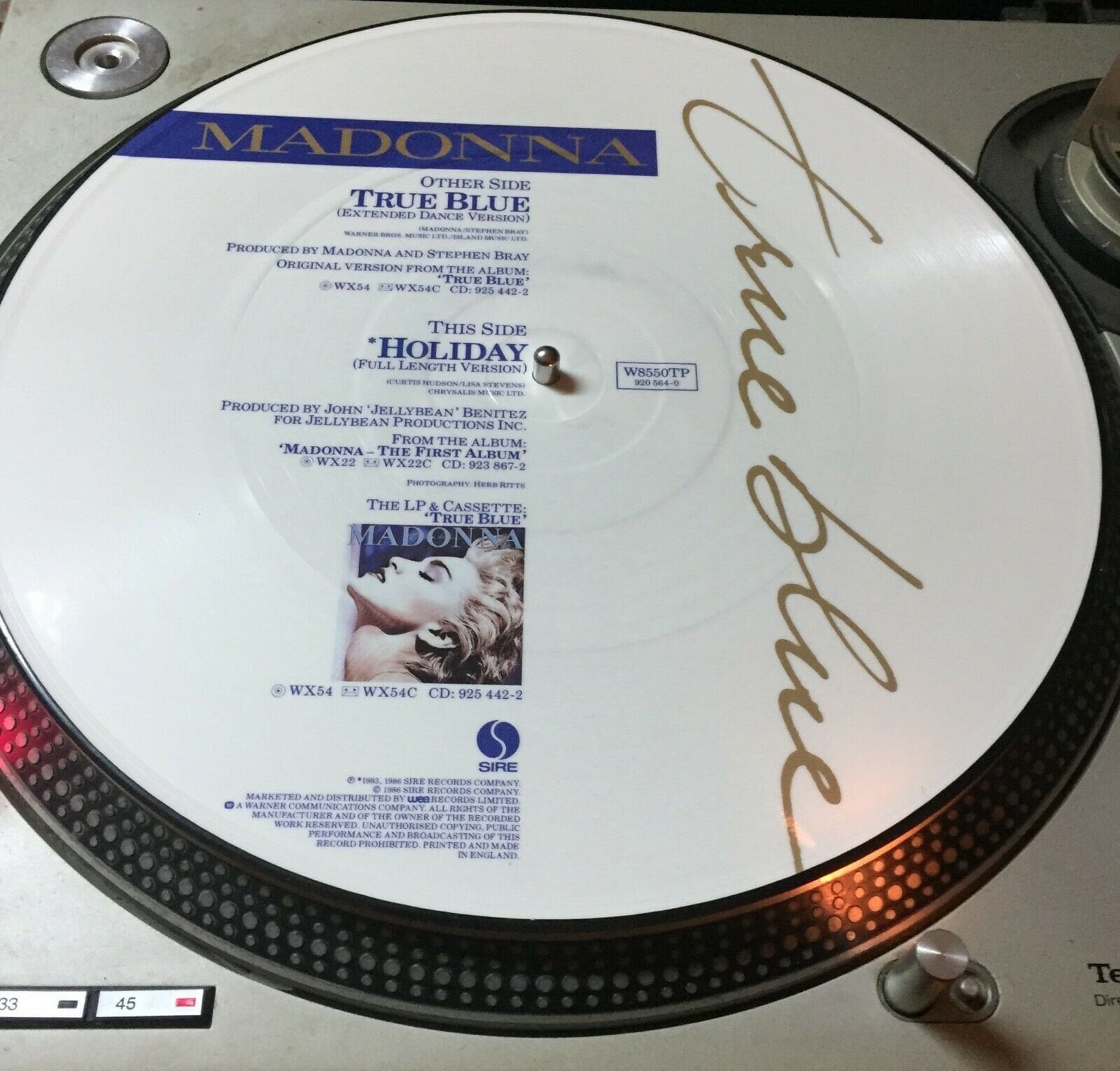 マドンナ - トゥルー ブルー 1986 ビニール、12 インチ、45 RPM、限定