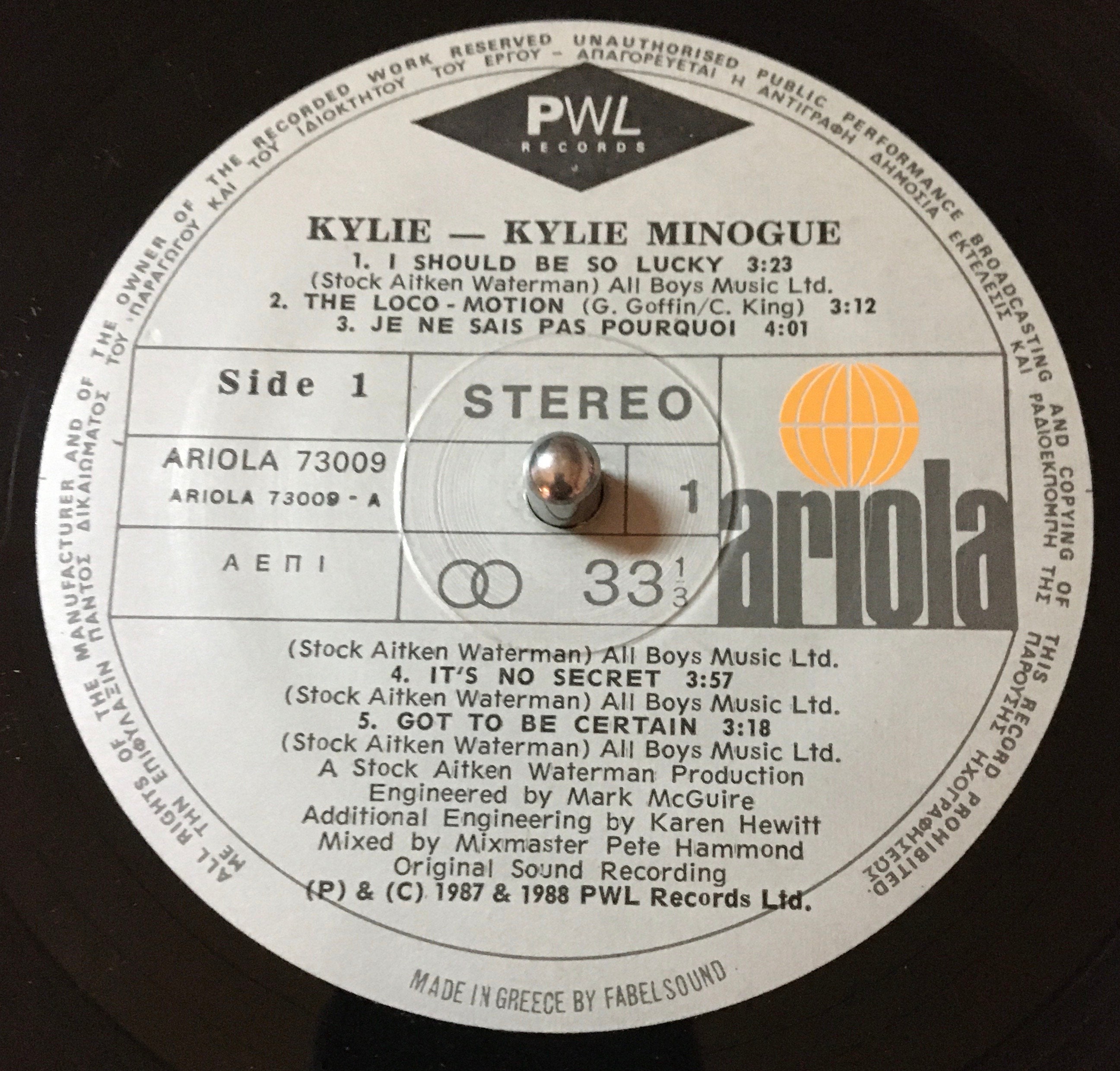 1988 Rare Greek Press Kylie Minogue - Kylie Vinyl, LP, Album