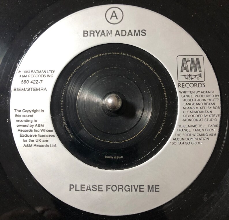1993 Bryan Adams – Please Forgive Me , Vinyl, 7", Single - Etsy