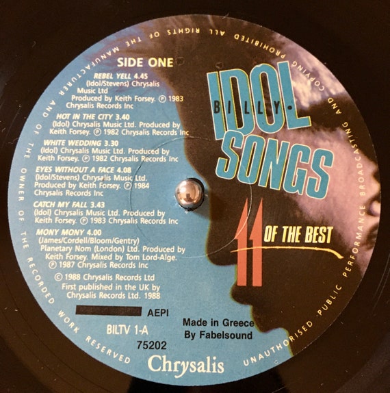 1988 Billy Idol Idol Songs Vinyl LP - Rare Greek Press - Etsy