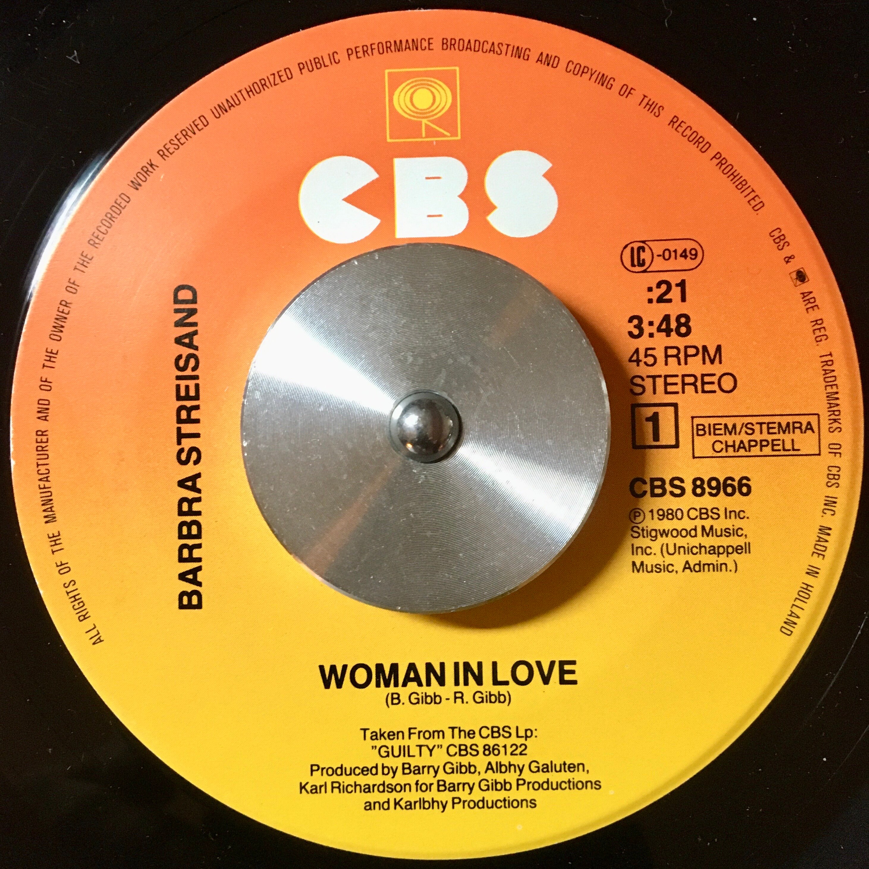 バーブラ・ストライザンド 1980 バーブラ・ストライサンド – Woman In Love、ビニール、7 インチ
