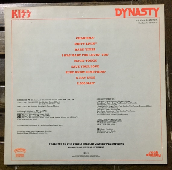 1979 Kiss Dynasty LP: Red Vinyl Album With Poster (near Mint) - Etsy