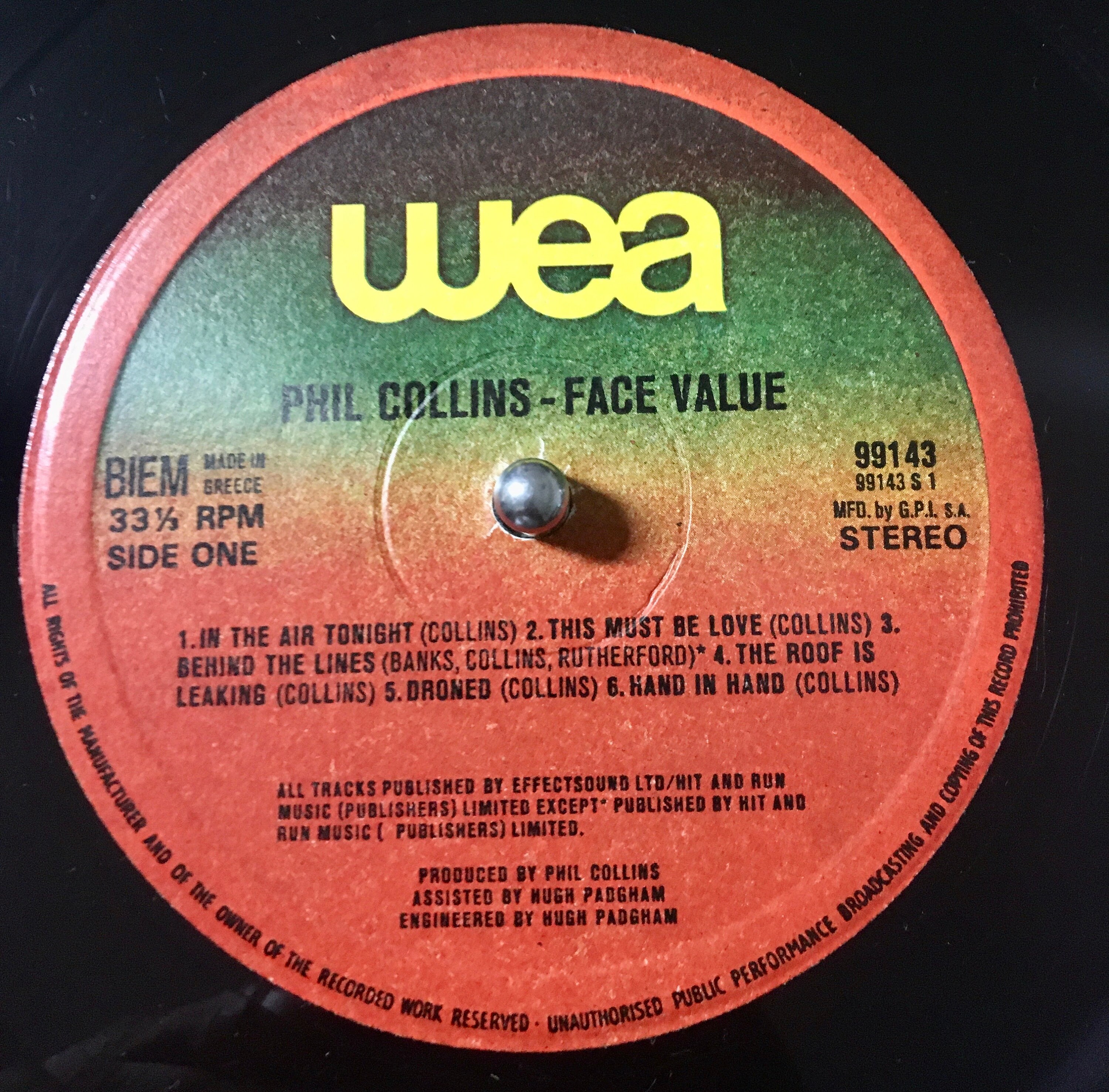 1981 Phil Collins – Face Value , Vinyl, LP, Album, Stereo