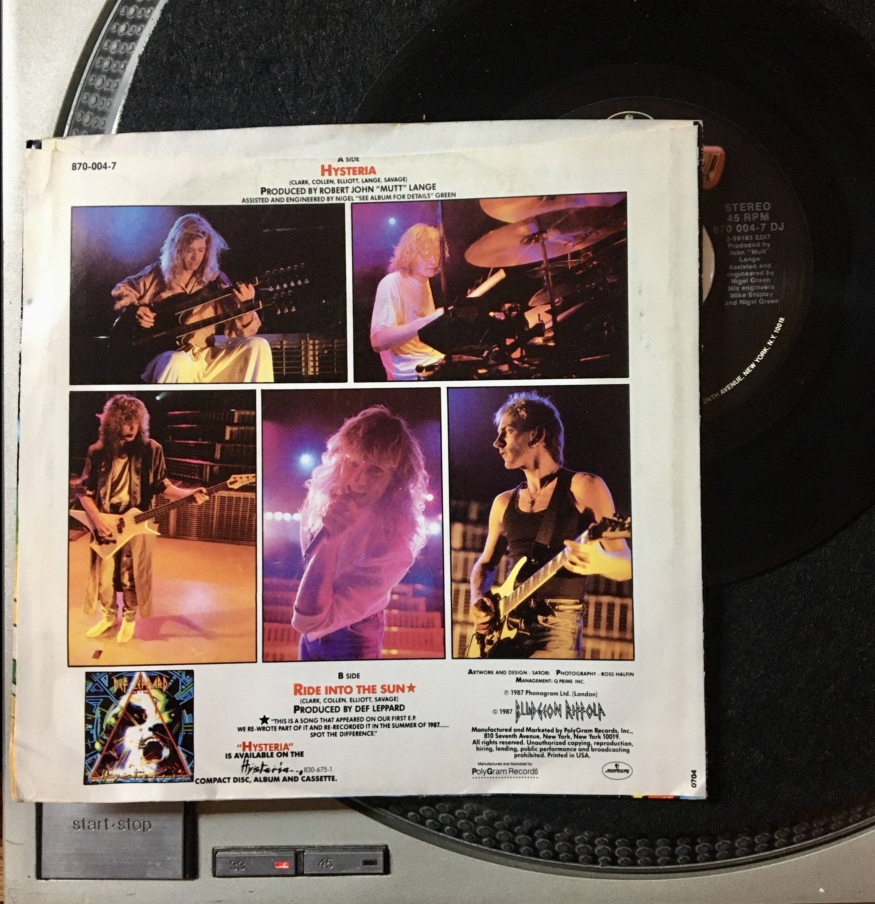 1987 デフ・レパード – ヒステリア、ビニール、7インチ、45 RPM