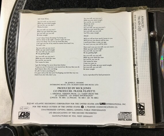 CD - 1987 Foreigner - Say You Will , CD, Single - Etsy