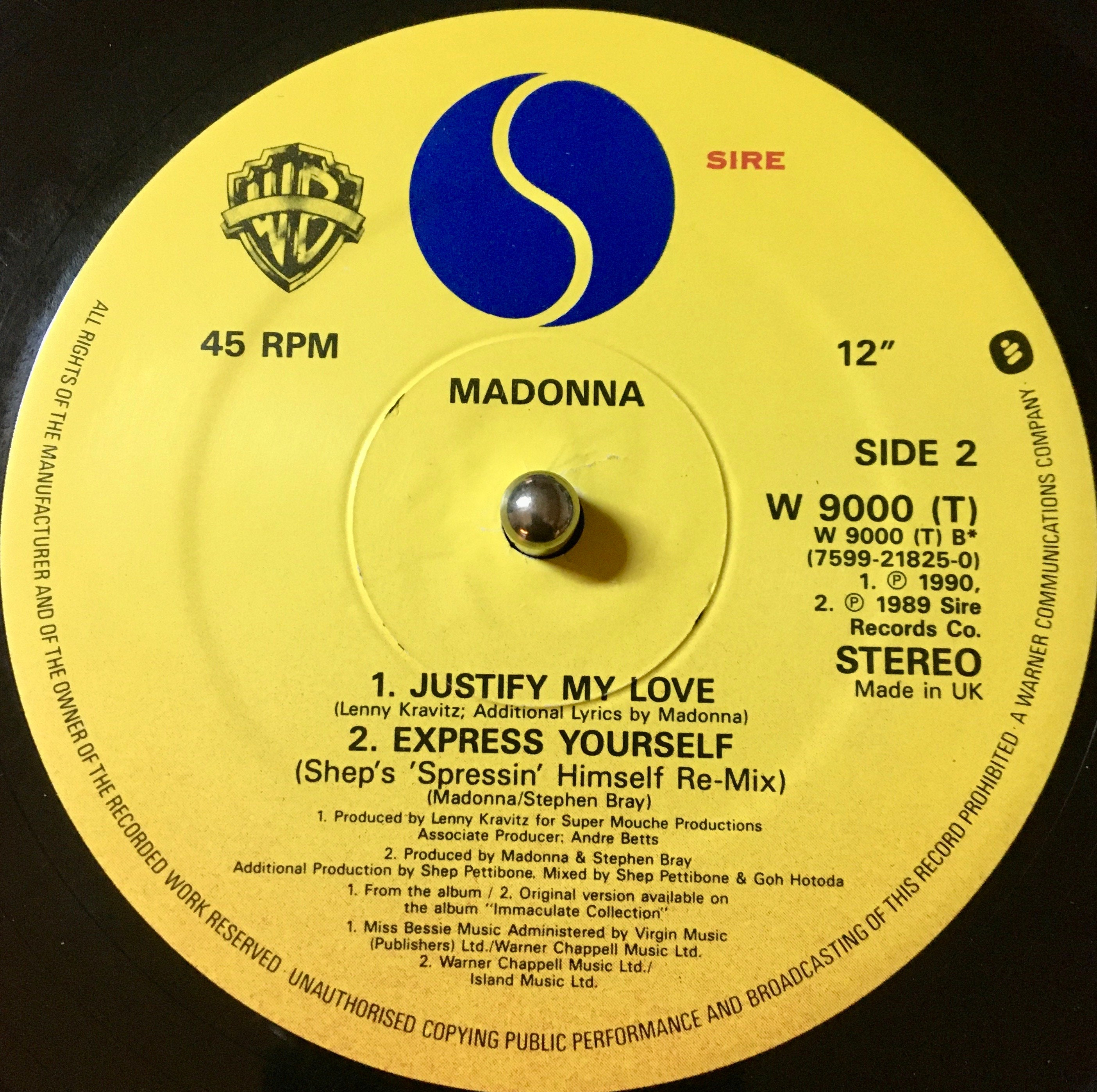 1990 Madonna – Justify My Love (william Orbit Remix) Vinyl, 12