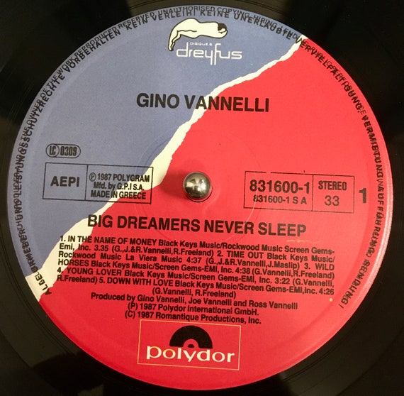 Gino Vannelli - Big Dreamers Never Sleep - 1987 Greek Press Vinyl