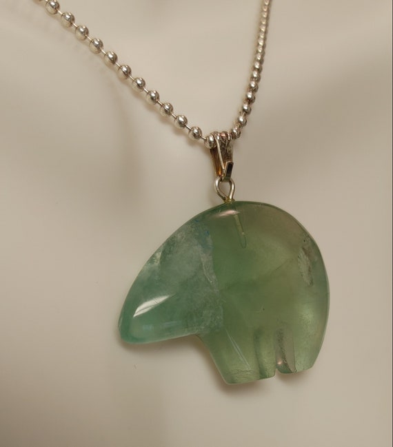 Green bear pendant sterling silver fetish - image 2