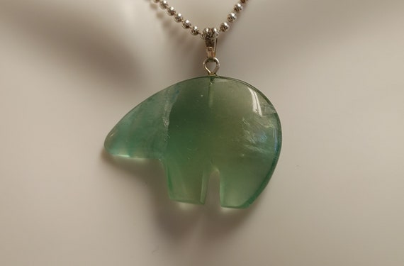 Green bear pendant sterling silver fetish - image 1