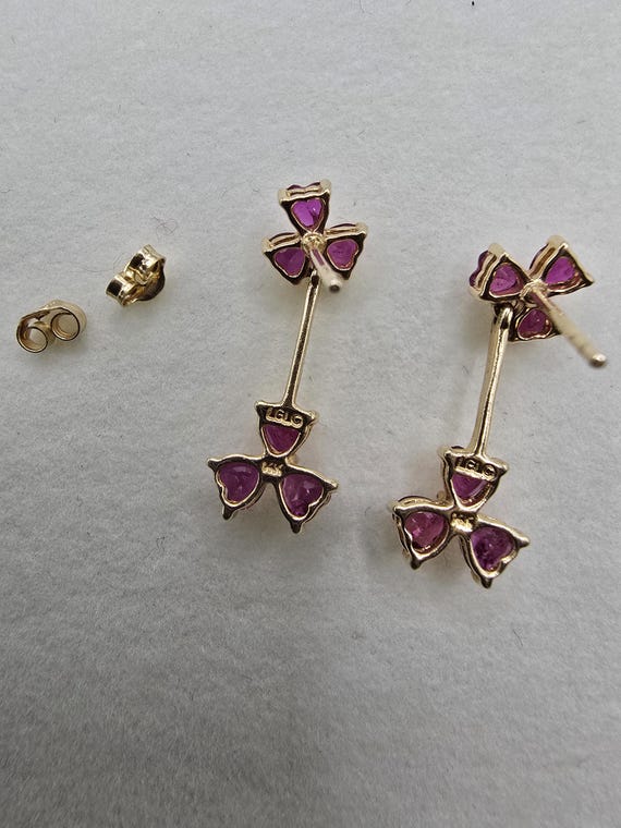 Heart cluster ruby dangle earrings with diamond a… - image 2