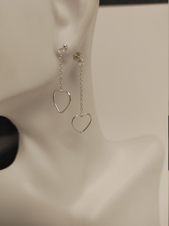 Sterling silver dangle heart earrings