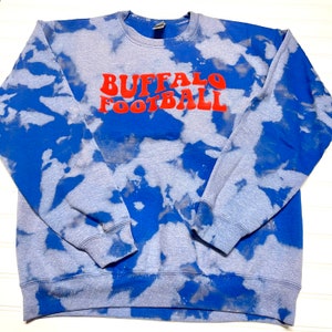 Buffalo Football Groovy red or blue bleach reverse dyed unisex crewneck bleached tie dye sweatshirt