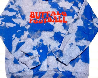 Buffalo Football Groovy red or blue bleach reverse dyed unisex crewneck bleached tie dye sweatshirt