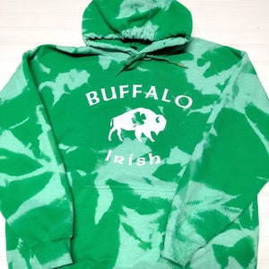 Buffalo Irish Saint Patricks day green bleached reverse dyed unisex hoodie Tie dyed st pattys day shamrock hooded sweatshirt