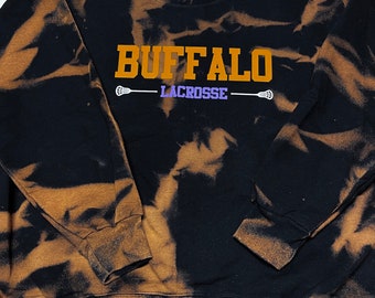 Buffalo Lacrosse Black bleach reverse dyed unisex crewneck purple and orange Buffalo bleached lax sweatshirt