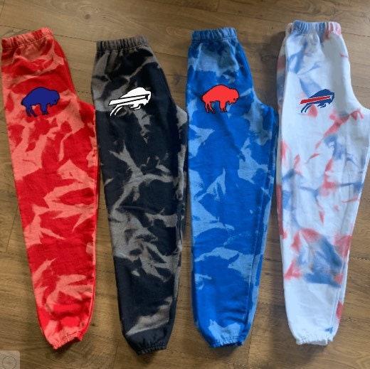 Reverse Tie-Dyed and Splatter Dyed Buffalo Bills jogger pants sweat p…