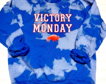 Victory Monday red or blue bleach reverse dyed unisex crewneck bleached Buffalo Football tie dye sweatshirt
