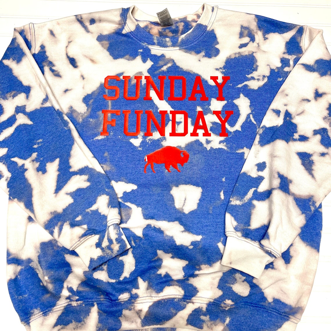 Sunday Funday Red or Blue Bleach Reverse Dyed Unisex Crewneck | Etsy