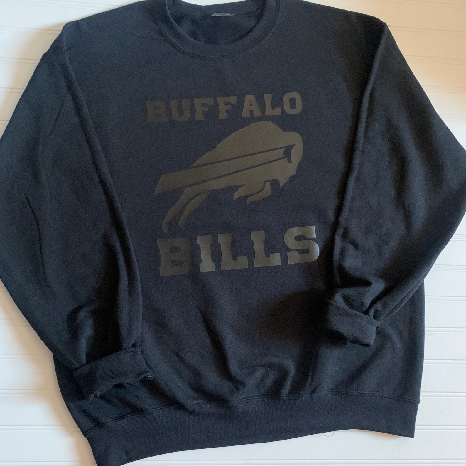 Buffalo Bills Black on Black Crewneck Sweatshirt Etsy