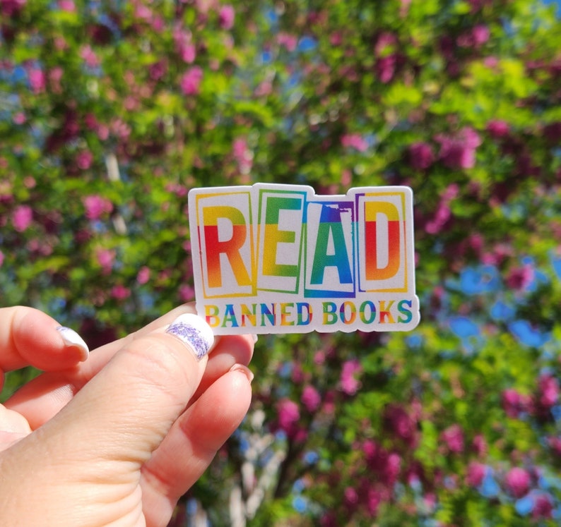 Book stickers, read more books, read banned books, read in peace,waterproof, Sticker, library sticker, bookish, gift idea, death by TBR PRIDE Read Banned