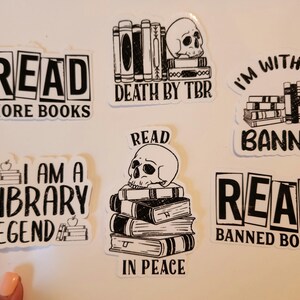 Book stickers, read more books, read banned books, read in peace,waterproof, Sticker, library sticker, bookish, gift idea, death by TBR Whole Set