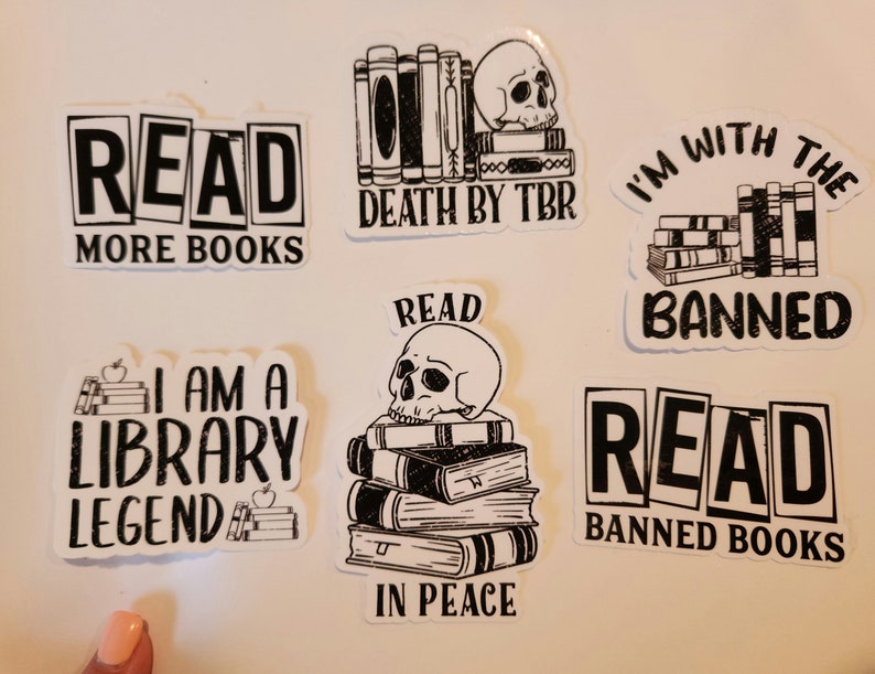 Book stickers, read more books, read banned books, read in peace,waterproof, Sticker, library sticker, bookish, gift idea, death by TBR Whole Set