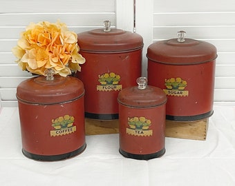 Red Canister Set Etsy