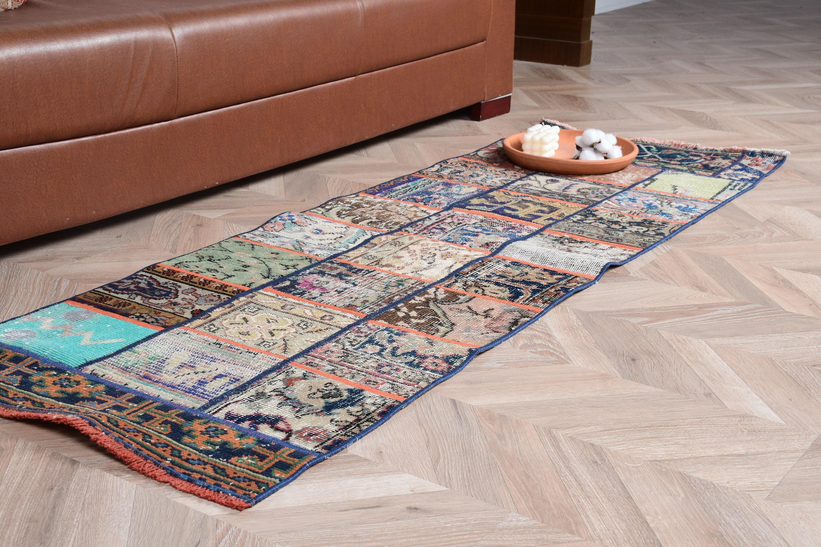 トルコ絨毯、パッチワークランナー、ヴィンテージラグ、ユニークな廊