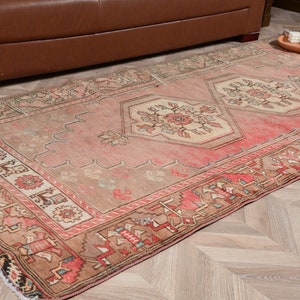 Area Rug, Vintage Rug, Turkish Rug, Faded Anatolian Rugs, Rugs For Dining Room, 3.7x8.4 ft Brown Rug, Floor Rugs, Turkish Area Rug,  7857