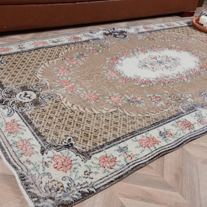 Vintage Rug, Turkish Rug, Area Rug, Anatolian Rug, Rugs For Living Room, 3.6x7 ft Brown Rug, Decorative Rugs, Turkish Area Rug,  7675