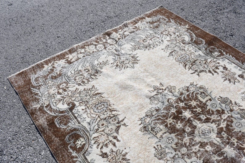 Wool Salon Carpet Tribal Living Room Rug Vintage Rug 71x109 Inches Beige Rug Large Rug 1517 Turkish Rug Oushak Rug
