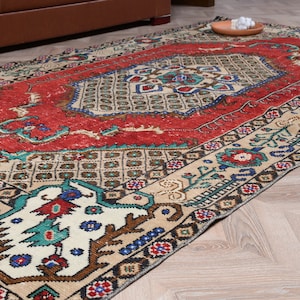 Vintage Rug, Large Rugs, Turkish Rug, Anatolian Rug, Rugs For Living Room, 4.8x8.9 ft Beige Rug, Oushak Rugs, Wool Rug, Gift For Him,  7892