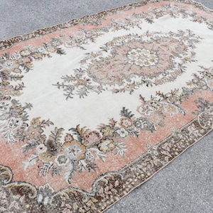 Vintage Turkish Rug, Floral Area Rug, Large Turkish Carpet, Bedroom Decor, Antique Rug, 6x10 ft, Handmade Wool Rug, Living Room Rug